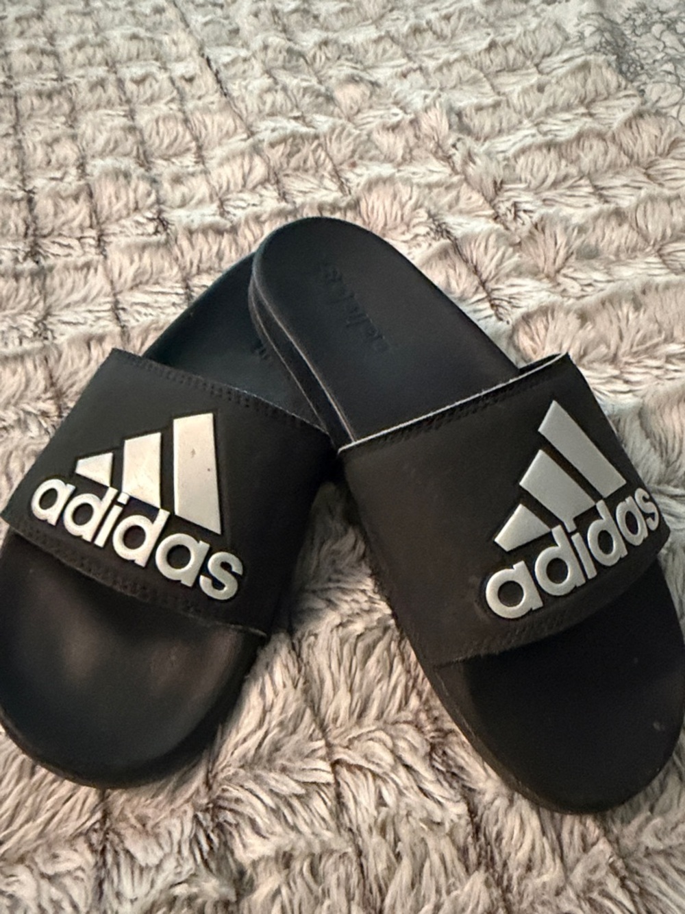 adidas Black Slides with White Logo Stripes